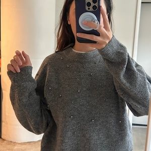 H&M Gray Sweater with Pearls
